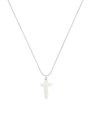 Tawi Cross Pearl Necklace in Silver