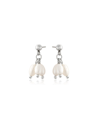 Maggie Drop Pearl Earrings in Silver